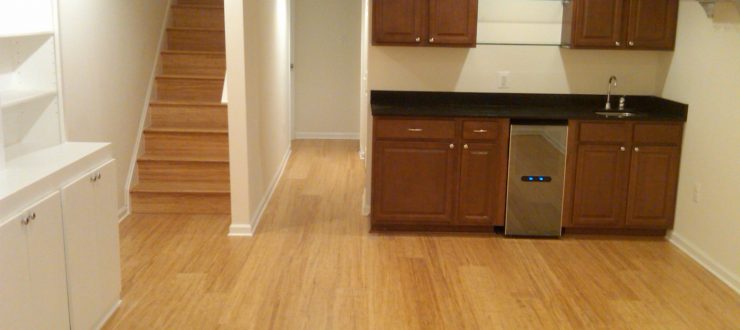 Basement Finish with Bath & Shelves